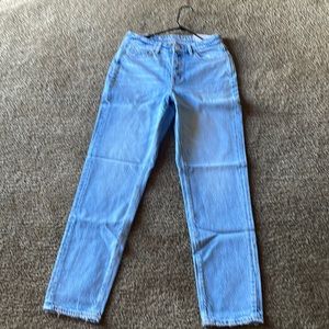 American eagle size 6 mom jean blown out blue button and zipper